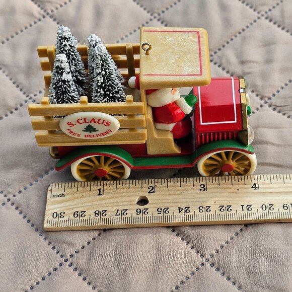 Hallmark 1984 Santa Claus Free Delivery Christmas Ornament Truck With Trees Vint - Picture 11 of 13